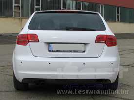 Audi A3 fényes fehér autó fóliázás, üveghatású tető autó fóliázás 8