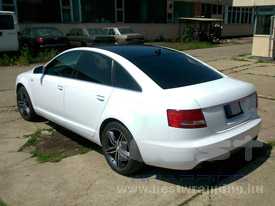 Audi A6 autófóliázás: fényes fehér autó fóliázás, üveghatású tető autó fóliázás 9