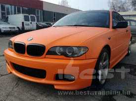 BMW e46 autófóliázás: KPMF matt narancssárga autó fóliával, üveghatású tetőfóliával 3