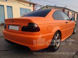 BMW e46 autófóliázás: KPMF matt narancssárga autó fóliával, üveghatású tetőfóliával 7