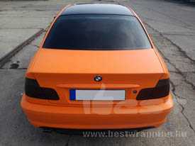BMW e46 autófóliázás: KPMF matt narancssárga autó fóliával, üveghatású tetőfóliával 8