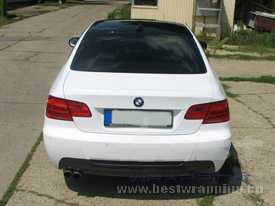 BMW E92 autófóliázás: KPMF fémyes fehér autó fóliával, üveghatás tetőfóliával 8