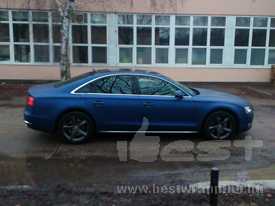 Audi A8 autófóliázás: Avery Supreme matt metál éj kék autó fóliával 4