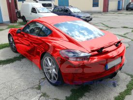 Porsche Cayman autófóliázás: ONFK RED CHROME autó fóliával 9
